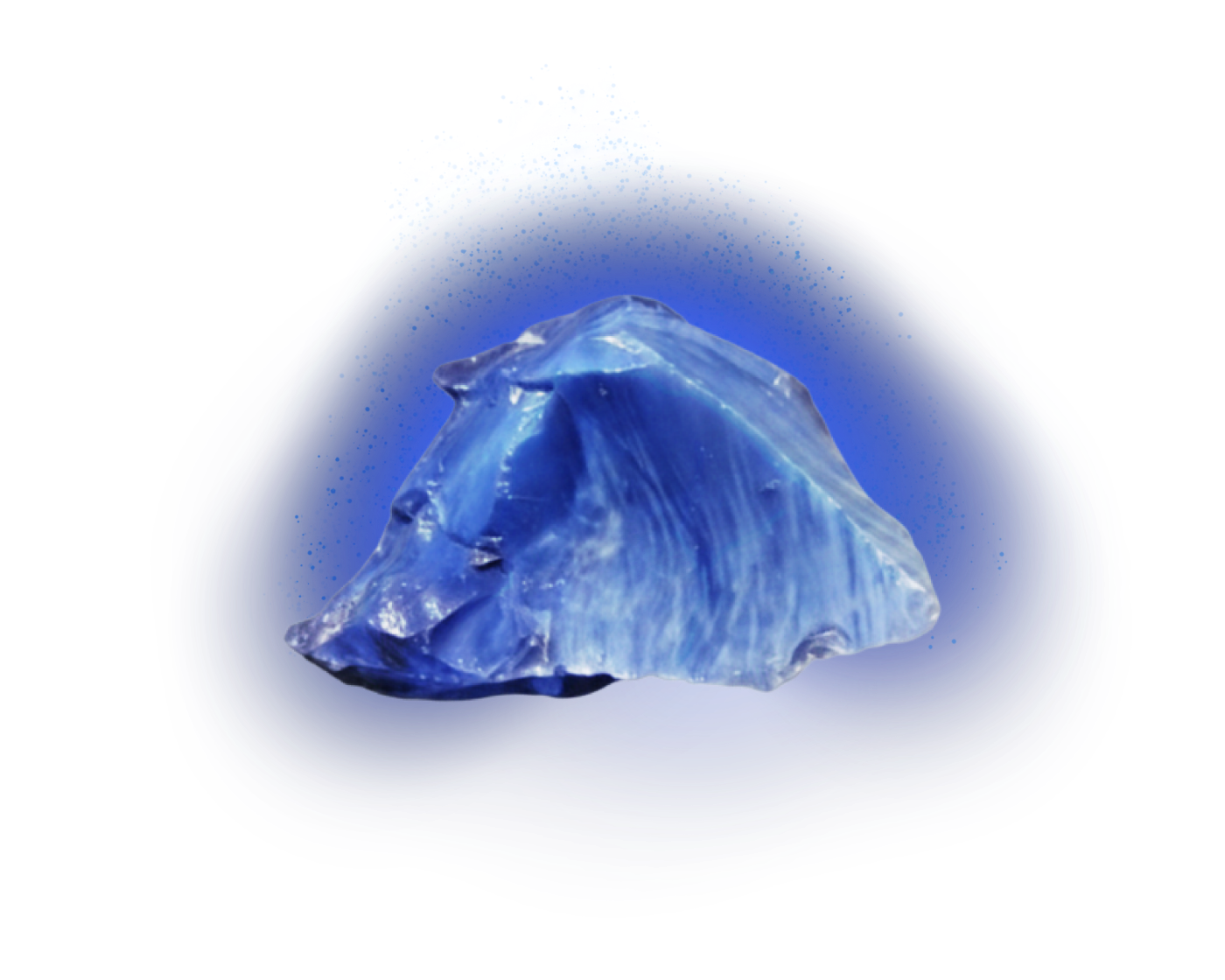 A piece of raw blue slag stone, glowing