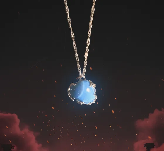 The finished pendant: the stone cut, polished and hand-set on a chain